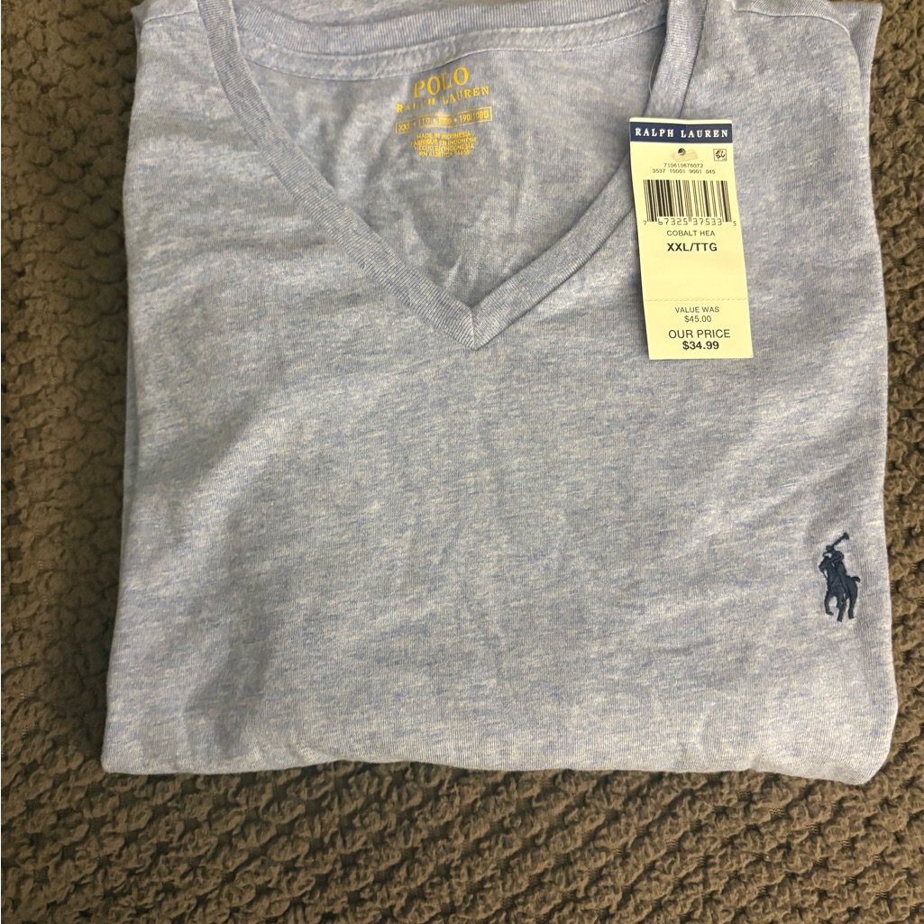Polo By Ralph Lauren Light Heather Blue V-Neck Tee With Navy Pony
